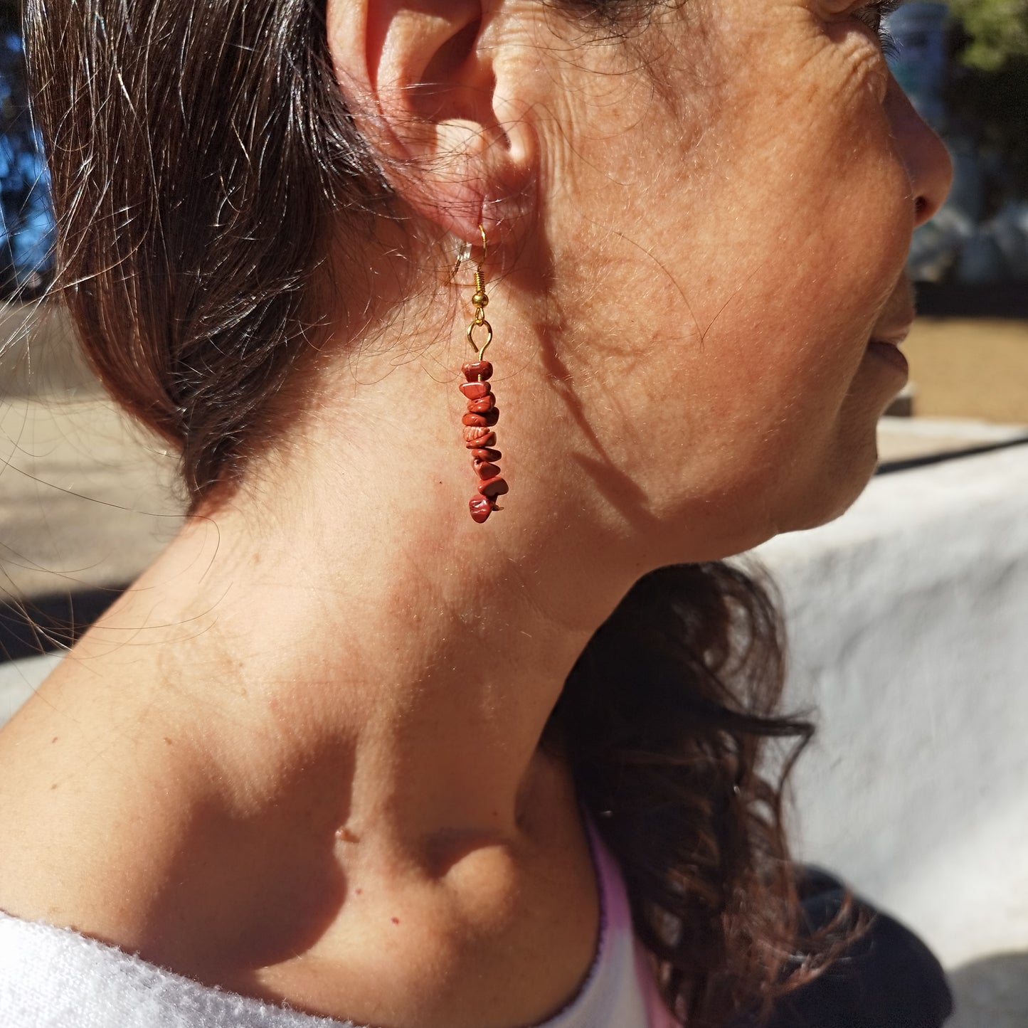 Brincos com Jaspe Vermelho chips