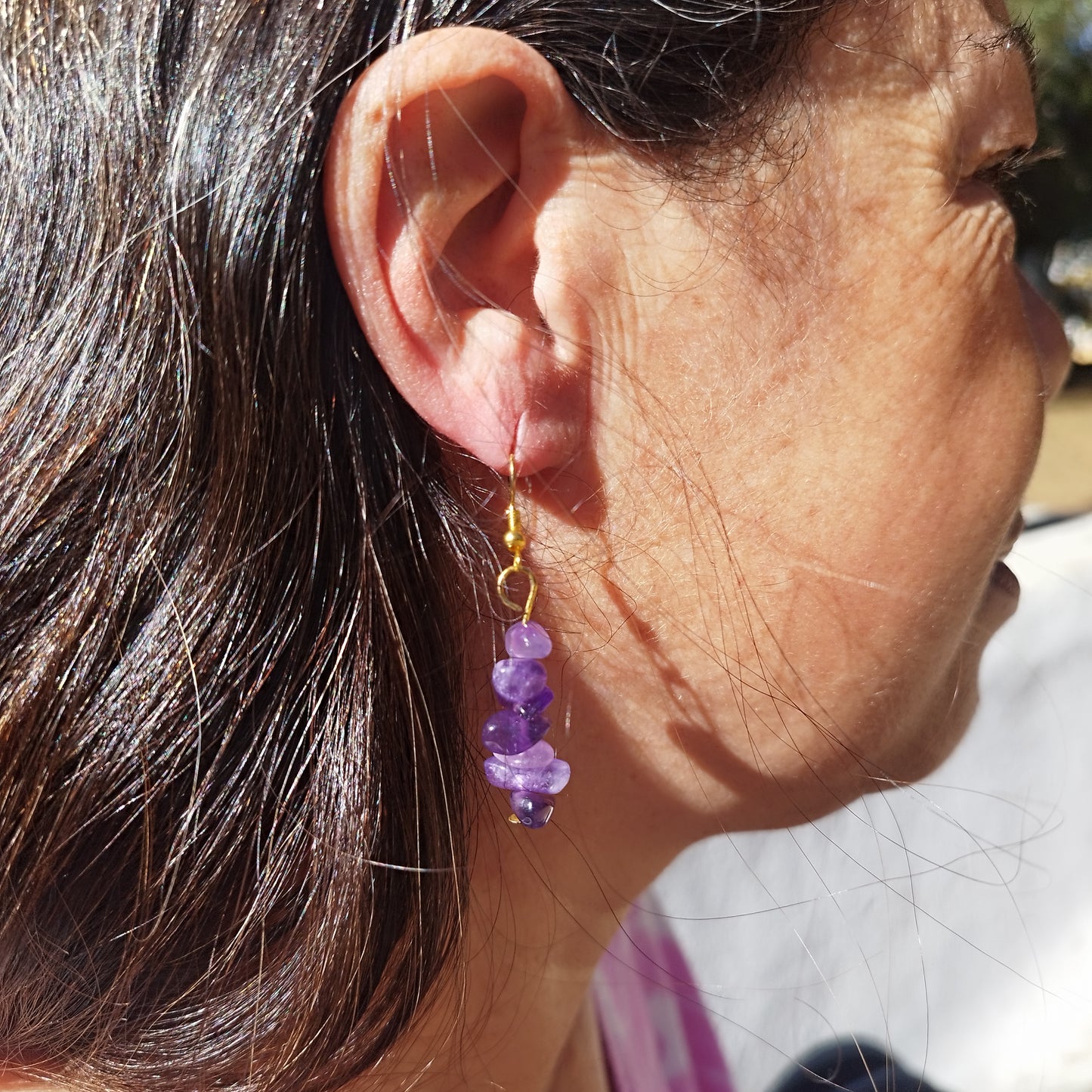 Brincos com Ametista Chips