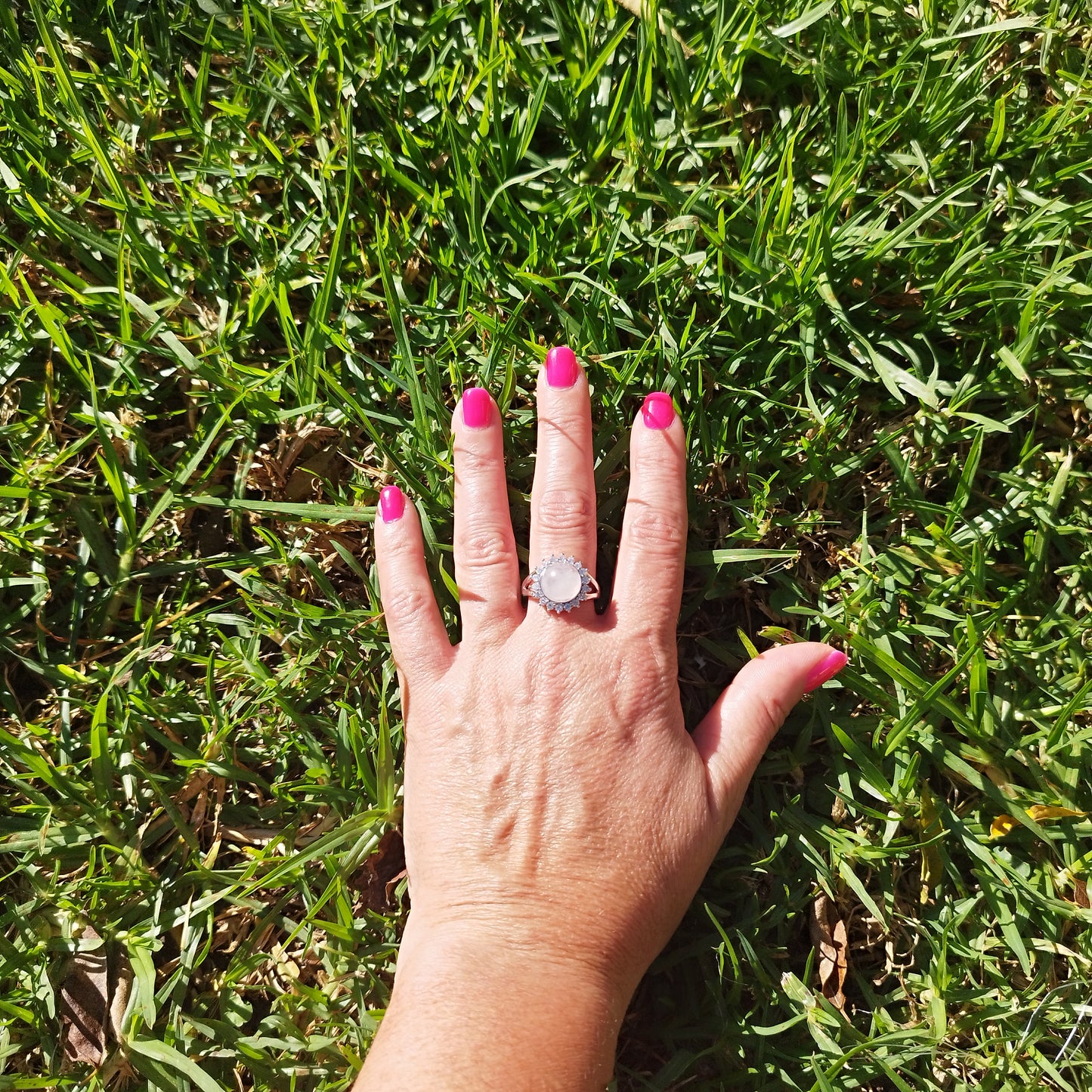 Anel Ajustável Quartzo Rosa Banhado a Platina