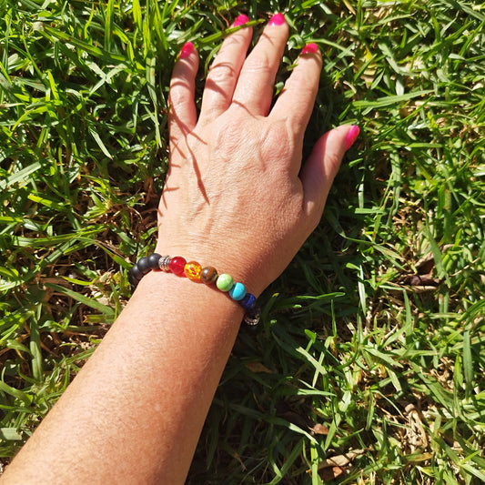 Pulseira de Ónix com Pedras dos 7 Chakras: