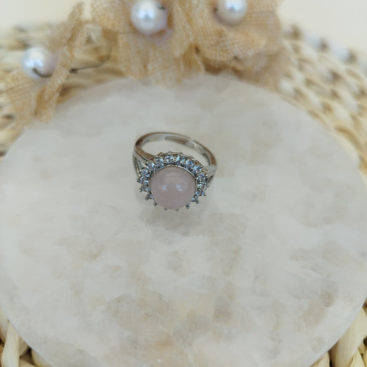 Anel Ajustável Quartzo Rosa Banhado a Platina