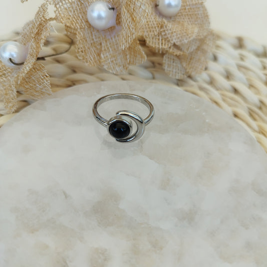 Anel Ajustável Ónix com Banho de Platina