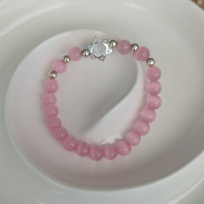 Pulseira Olho de Gato Rosa e Branca  com Estrela David