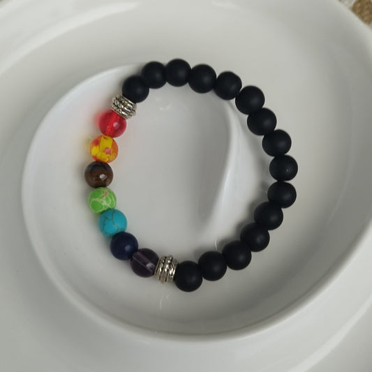 Pulseira de Ónix com Pedras dos 7 Chakras: